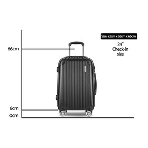 Wanderlite 24" 66cm Luggage Trolley Travel Set | Suitcase | Carry On | Hard Case | TSA Lock | Lightweight | Black