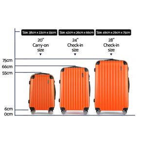 Wanderlite 3pc Luggage Trolley | Travel Set | Suitcase | Carry On | TSA Lock | Hard Case | Lightweight | Orange