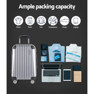 Wanderlite 3pc Luggage Trolley | Travel Set | Suitcase | Carry On | TSA Lock | Hard Case | Lightweight | Silver