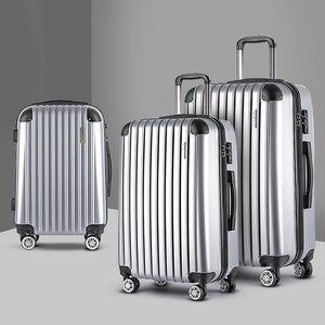 Wanderlite 3pc Luggage Trolley | Travel Set | Suitcase | Carry On | TSA Lock | Hard Case | Lightweight | Silver