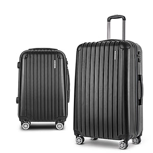 Wanderlite 2pcs Luggage Trolley Set | Travel Suitcase | Carry On | Hard Case | Lightweight | Black