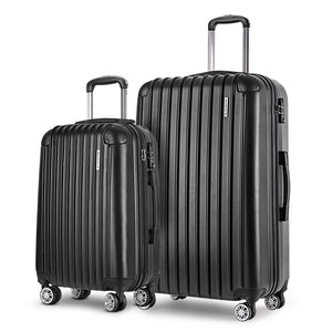 Wanderlite 2pcs Luggage Trolley Set | Travel Suitcase | Carry On | Hard Case | Lightweight | Black