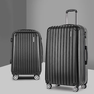 Wanderlite 2pcs Luggage Trolley Set | Travel Suitcase | Carry On | Hard Case | Lightweight | Black