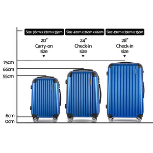 Wanderlite Luggage Set | 3pc | 20" 24" 28" | Suitcase | Hardcase Trolley | Travel | Blue