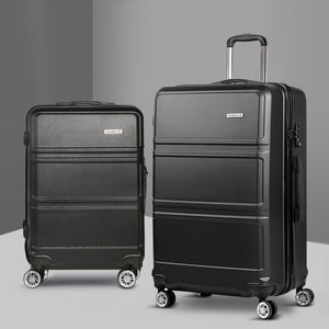 Wanderlite 2pc Luggage Trolley Set | Suitcase Travel | TSA | Carry On | Hard Case | Lightweight | Black