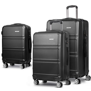 Wanderlite 3pc Luggage Trolley Set | Suitcase Travel | TSA Carry On | Hard Case | Lightweight | Black