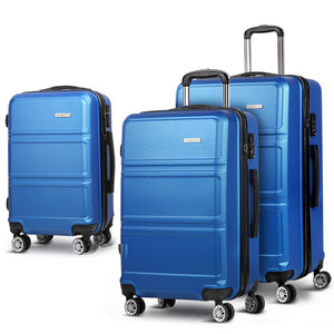 Wanderlite 3pc Luggage Trolley Set | Suitcase Travel | TSA Carry On | Hard Case | Lightweight | Blue
