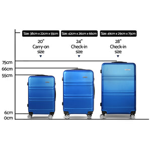 Wanderlite 3pc Luggage Trolley Set | Suitcase Travel | TSA Carry On | Hard Case | Lightweight | Blue