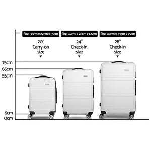 Wanderlite 3pc Luggage Trolley Set | Suitcase Travel | TSA Carry On | Hard Case | Lightweight | White