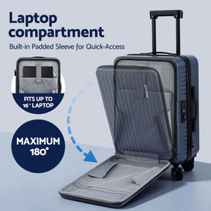 Carry On Suitcase | 20" | Front Pocket | Dual TSA Locks | Navy