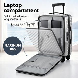 20in Carry On Luggage | Front Pocket | Dual TSA Lock | Silver