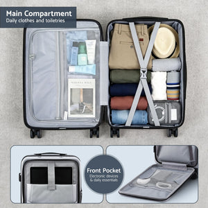 20in Carry On Luggage | Front Pocket | Dual TSA Lock | Silver