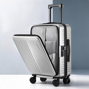 20in Carry On Luggage | Front Pocket | Dual TSA Lock | Silver