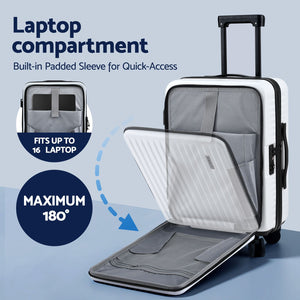 Cabin Luggage | 20" | Front Pocket | Dual TSA Lock | White