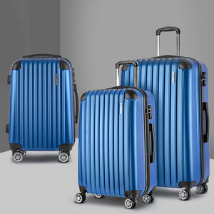 Wanderlite 3pcs Luggage Trolley Set | Travel Suitcase Storage Organiser | Carry On | Hard Case | TSA | Lightweight | Blue