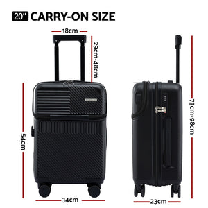 20" Carry On Luggage | Front Pocket | TSA Lock | Black