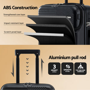 20" Carry On Luggage | Front Pocket | TSA Lock | Black