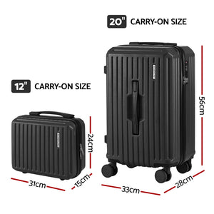 Trunk Luggage Set 2pc | 12" + 20" | TSA Lock | Black