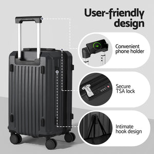 Trunk Luggage Set 2pc | 12" + 20" | TSA Lock | Black