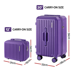 Trunk Luggage Set 2pc | 12" + 20" | TSA Lock | Purple