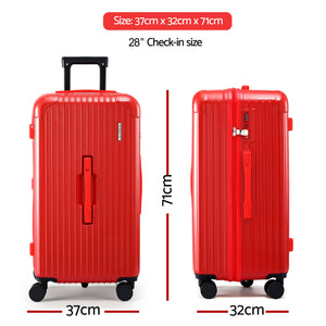 Wanderlite 28" Trunk Luggage Suitcase Travel 5 Wheels Type-C Port TSA Red