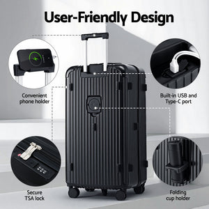 32" Trunk Suitcase | 5 Wheels | Type-C Port | TSA Lock | Black