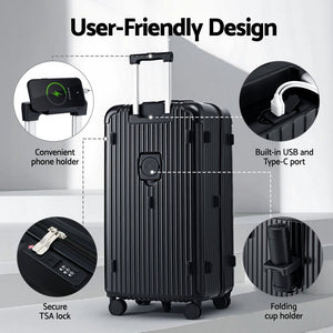 32" Trunk Suitcase | 5 Wheels | Type-C Port | TSA Lock | Black