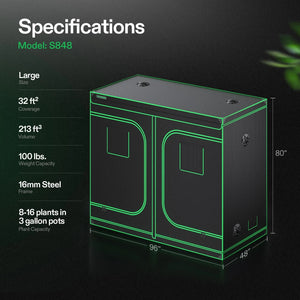 Large Indoor Grow Tent | 122cm x 244cm x 203cm | 600D Oxford | Lightproof Mylar Lined