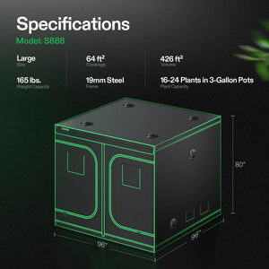 Large Indoor Grow Tent | 244cm x 244cm x 203cm | 600D Oxford | Lightproof Mylar Lined