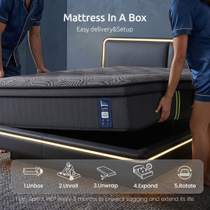 Levitex Double Mattress 34 cm 5-Zone Pressure Relief Pocket Spring with Reinforced Edge Support & Breathable Gel Memory Foam Hybrid Mattress