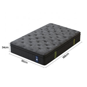 Levitex Single Mattress 34 cm 5-Zone Pressure Relief Pocket Spring with Reinforced Edge Support & Breathable Gel Memory Foam Hybrid Mattress