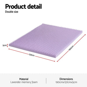 Memory Foam Topper | 5cm | Lavender Egg Crate Foam Pad | Double