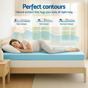 Memory Foam Mattress Topper 12cm | Cool Gel Bamboo Cover | Single Size | Ventilated Foam Design