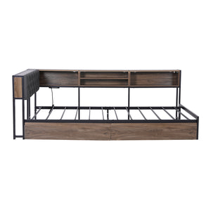 King Single Bed Frame | 2 Drawers | Charging Station | Metal Base