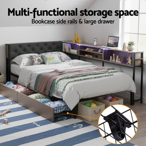 King Single Bed Frame | 2 Drawers | Charging Station | Metal Base