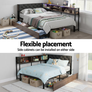 King Single Bed Frame | 2 Drawers | Charging Station | Metal Base