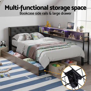 Single Bed Frame | 2 Drawers | Charging Station | Metal Base