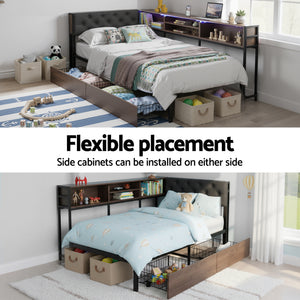 Single Bed Frame | 2 Drawers | Charging Station | Metal Base