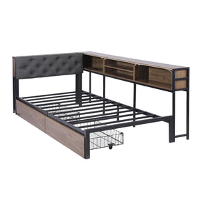 Single Bed Frame | 2 Drawers | Charging Station | Metal Base