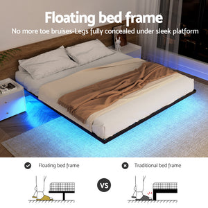 Artiss Bed Frame | Queen | Floating Metal with LED Lights | Tool-Free | 300KG Capacity