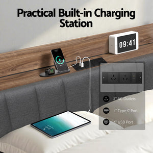 Metal Bed Frame | Double | Hidden 2-Tier Storage | Charging Station