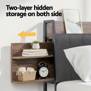 Metal Bed Frame | Double | Hidden 2-Tier Storage | Charging Station