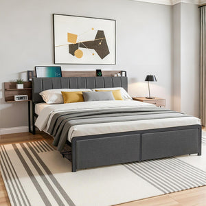 Metal Bed Frame | King | Hidden 2-Tier Storage | Charging Station