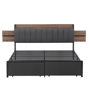 Metal Bed Frame | King | Hidden 2-Tier Storage | Charging Station