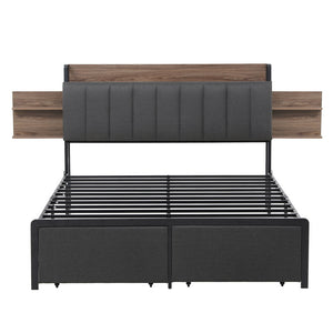 Metal Bed Frame | Queen | Hidden 2-Tier Storage | Charging Station