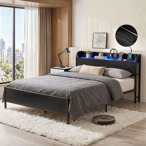 Queen Bed Frame | Storage Shelf Headboard & Charging Station