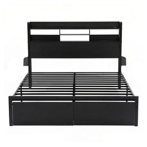 Artiss Bed Frame King with Charging Station Storage Organizer Drawers LED ZAC