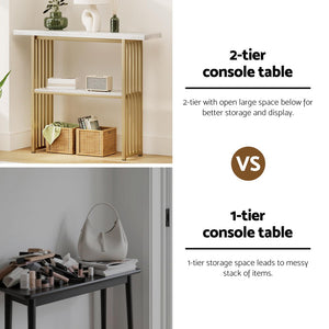 Console Table | Marble Effect | White & Gold Frame