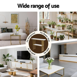 Console Table | Marble Effect | White & Gold Frame