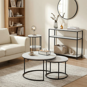Artiss Console Table Marble Effect 3-Tier Sofa Entryway Side Table 90CM White